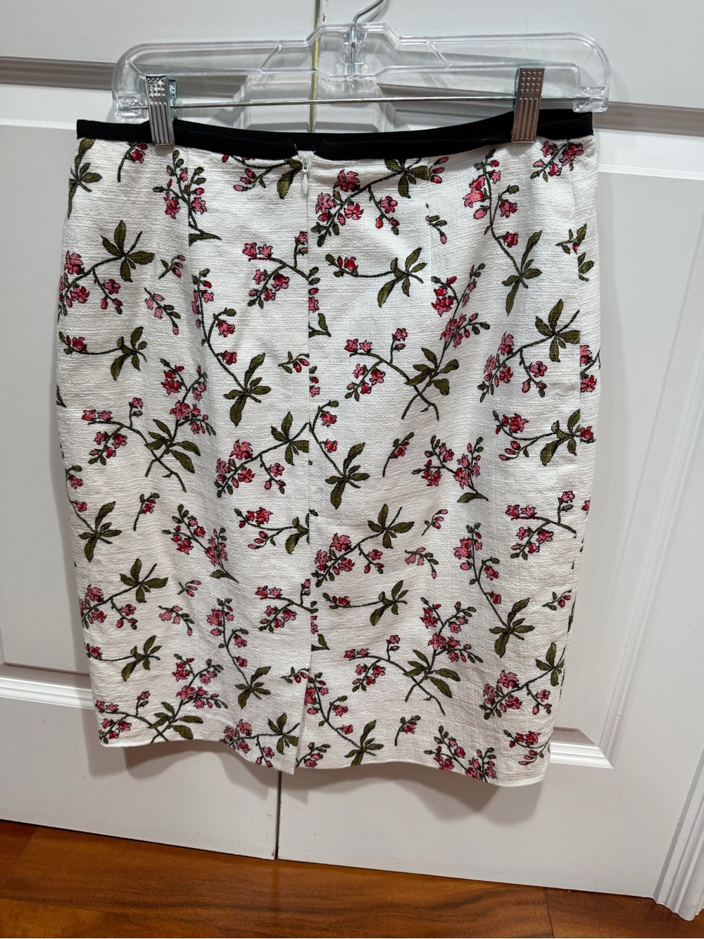 Floral Pencil Skirt in White with Pink Blossoms